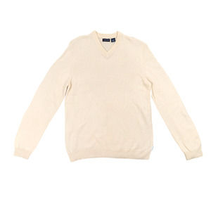 STRUCTURE 100% Lambswool Beige Tan Long Sleeve Pullover V-Neck Sweater Size L